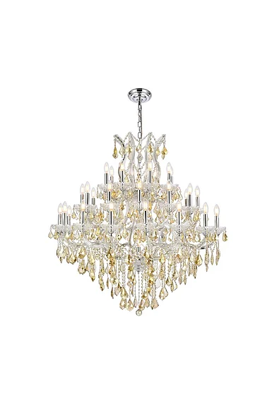 Elegant Maria Theresa 37 Light Chrome Chandelier Golden Teak (Smoky) Royal Cut Crystal 2800G44C-GT/RC