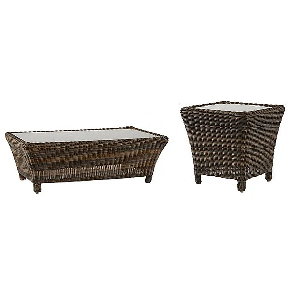 South Sea Outdoor Del Ray 2pc Rectangular Occasional Living Room Set in Chestnut Frame