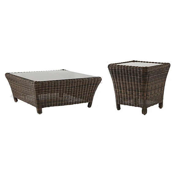 South Sea Outdoor Del Ray 2pc Square Occasional Living Room Set in Chestnut Frame