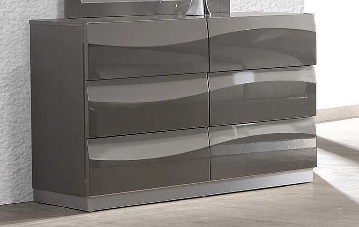Chintaly Delhi 6 Large Drawer Dresser in Gloss Grey DELHI-DRS
