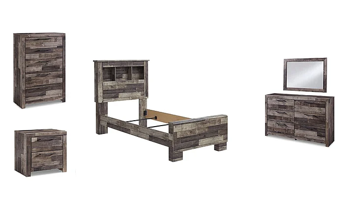 Ashley Furniture Derekson 5pc Panel Bedroom Set with 2 Headboard Storage in Multi Gray
