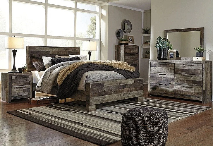 Ashley Furniture Derekson 5pc Panel Bedroom Set in Multi Gray