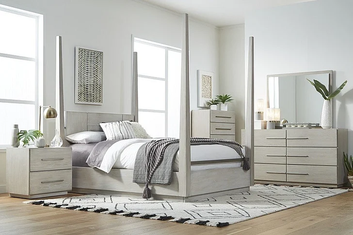 Modus Furniture Destination 2pc Poster Bedroom Set in Cotton Grey
