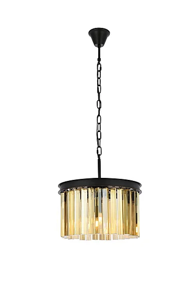 Elegant Sydney 3 Light Matte Black Pendant Golden Teak (Smoky) Royal Cut Crystal 1208D16MB-GT/RC