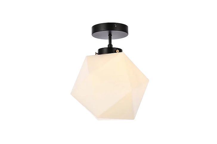Elegant Lawrence 1 Light Black and White Glass Flush Mount LD2347BK