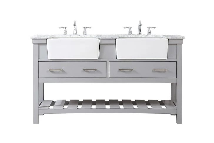 Elegant 60 In. Double Bathroom Vanity in Grey VF60160DGR