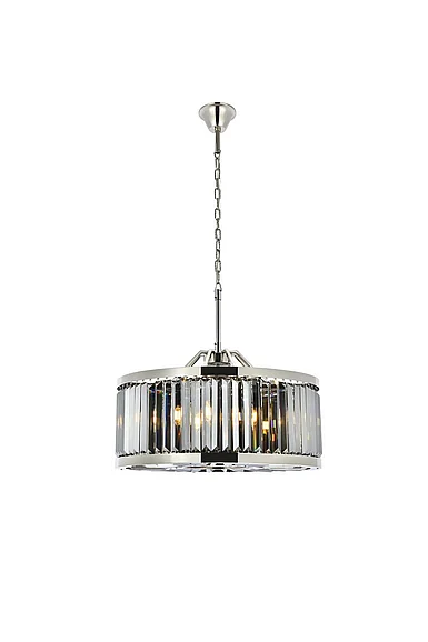 Elegant Chelsea 8 Light Polished Nickel Chandelier Silver Shade (Grey) Royal Cut Crystal 1233D28PN-SS/RC