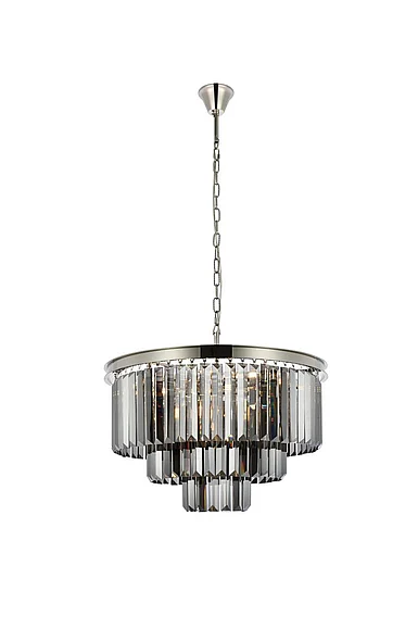 Elegant Sydney 9 Light Polished Nickel Chandelier Silver Shade (Grey) Royal Cut Crystal 1231D26PN-SS/RC