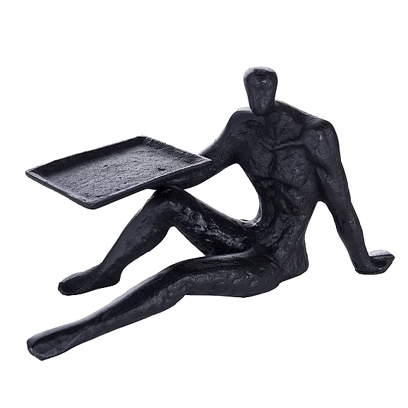 StyleCraft Dann Foley Lifestyle Tray Man Sculpture Black Cast Iron Aluminum with Mini Tray Accent DFA51219