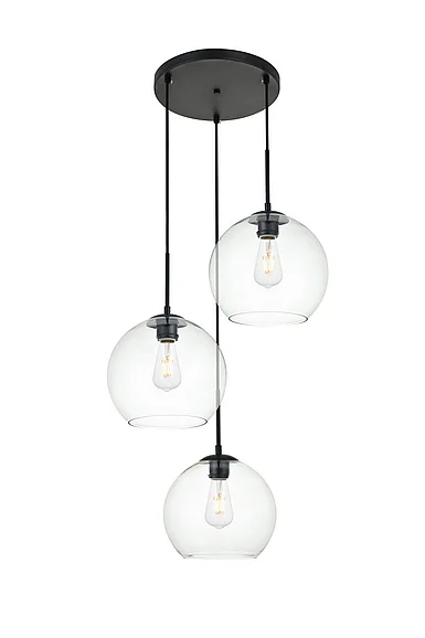 Elegant Baxter 3 Lights Black Pendant with Clear Glass LD2214BK