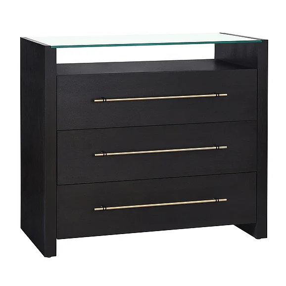 StyleCraft Dann Foley Lifestyle Black & Gold Glass Top Three Drawer Cabinet DFF20114