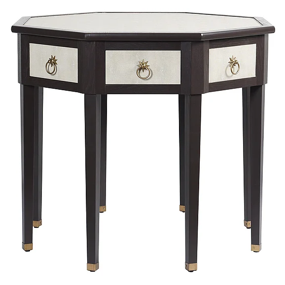 StyleCraft Dann Foley Lifestyle Center Table Ivory Faux Shagreen and Black Veneer Finish DFF26558