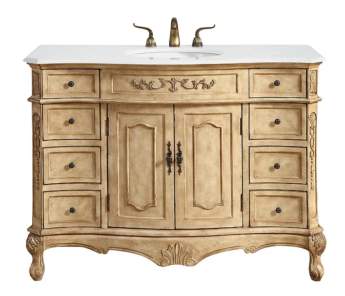 Elegant 48 In. Single Bathroom Vanity in Antique Beige with Ivory White Engineered Marble VF10148AB-VW