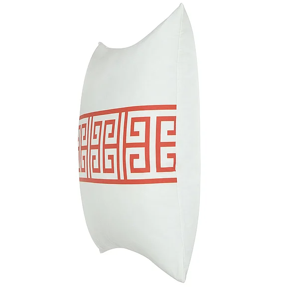 StyleCraft Dann Foley Lifestyle White Linen Pillow with Red Chinese Decorative Pattern Printing DFS10015