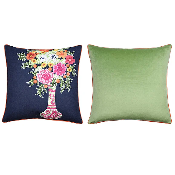 StyleCraft Dann Foley Lifestyle Double Sided Pillow Floral Print and Green Velvet Pillow DFS10047