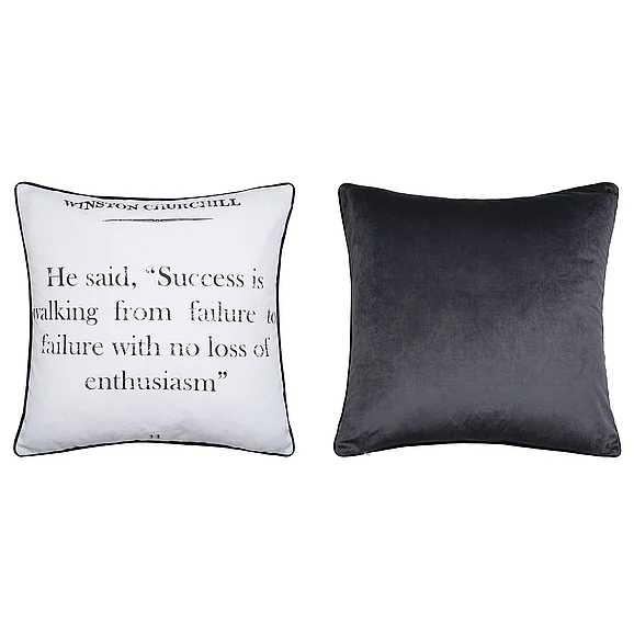 StyleCraft Dann Foley Lifestyle Double Sided Pillow Churchill Quote Print and Gray Velvet DFS10057