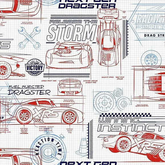 York Disney Kids Vol. 4 D37 Disney and Pixar Cars Schematic Wallpaper in Red DI0915 (Double Roll) FedEx/UPS