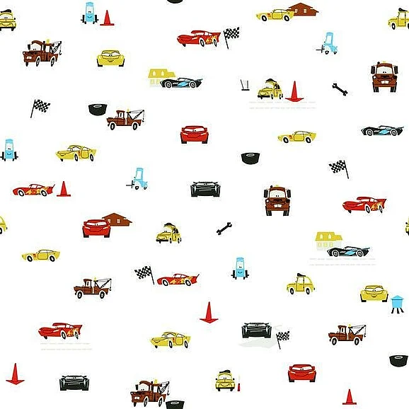 York Disney Kids Vol. 4 D37 Disney and Pixar Cars Racing Spot Wallpaper in White DI0921 (Double Roll) FedEx/UPS