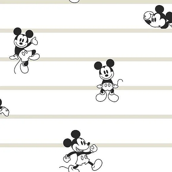York Disney Kids Vol. 4 D37 Disney Mickey Mouse Stripe Wallpaper in Black/White/Cream DI0932 (Double Roll) FedEx/UPS