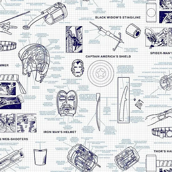 York Disney Kids Vol. 4 D37 Marvels Heroes Schematics Wallpaper in Blue DI0935 (Double Roll) FedEx/UPS