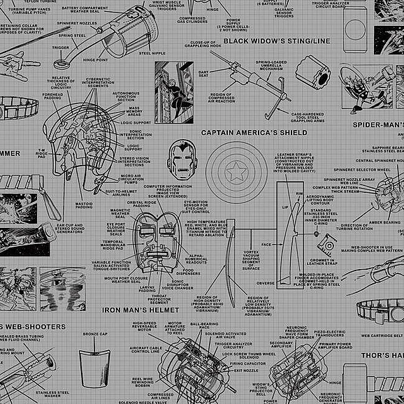 York Disney Kids Vol. 4 D37 Marvels Heroes Schematics Wallpaper in Gray/Black DI0936 (Double Roll) FedEx/UPS