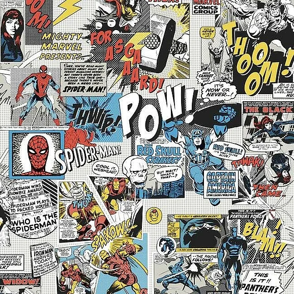 York Disney Kids Vol. 4 D37 Marvel Comics Pow! Wallpaper in Black/Blue/Red DI0944 (Double Roll) FedEx/UPS