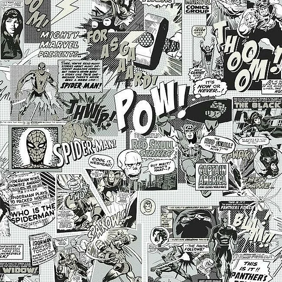 York Disney Kids Vol. 4 D37 Marvel Comics Pow! Wallpaper in Black/White DI0946 (Double Roll) FedEx/UPS