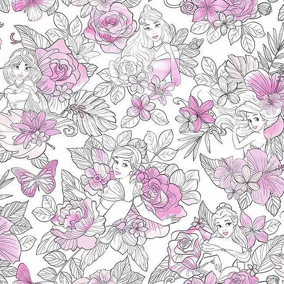 York Disney Kids Vol. 4 D37 Disney Princess Royal Floral Wallpaper in Magenta DI0965 (Double Roll) FedEx/UPS