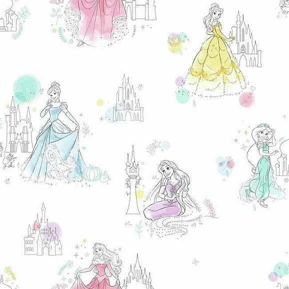 York Disney Kids Vol. 4 D37 Disney Princess Pretty Elegant Wallpaper in White DI0968 (Double Roll) FedEx/UPS