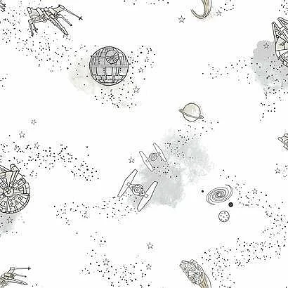 York Disney Kids Vol. 4 D37 Star Wars: Good Night Galaxy Wallpaper in Black/White DI0997 (Double Roll) FedEx/UPS