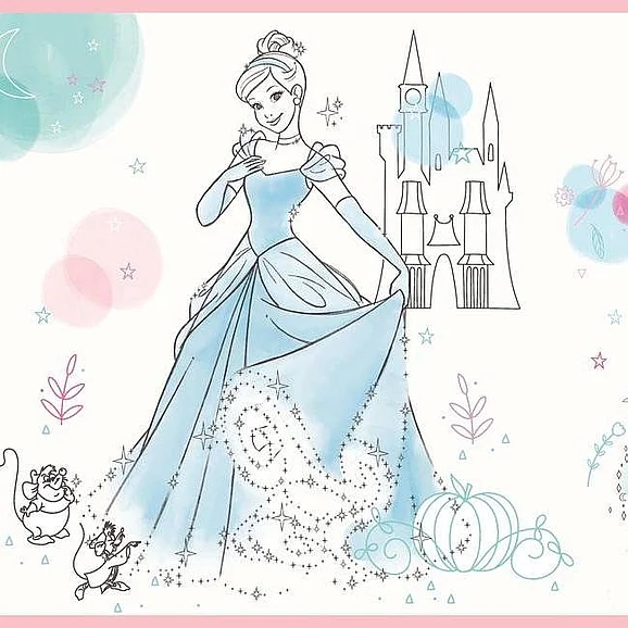 York Disney Kids Vol. 4 D37 Disney Princess Pretty Elegant Border Wallpaper Border in Blue/Pink/Green DI1021BD (1 Spool) FedEx/UPS
