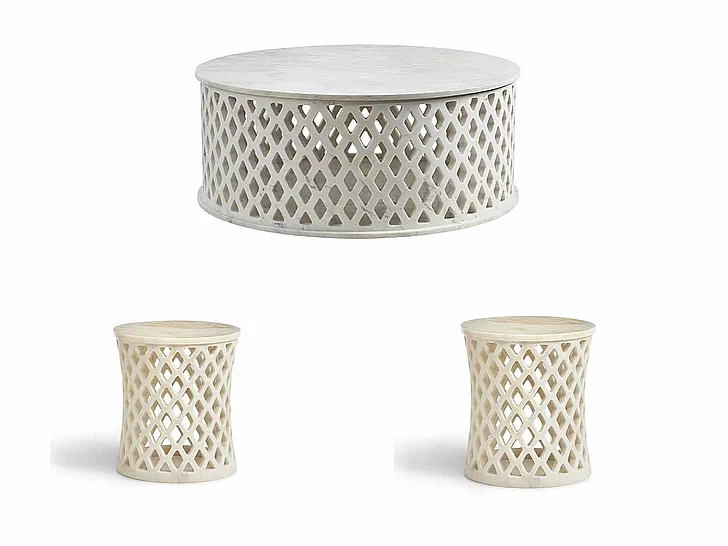 Maitland-Smith Diamond 3pc Occasional Set in White