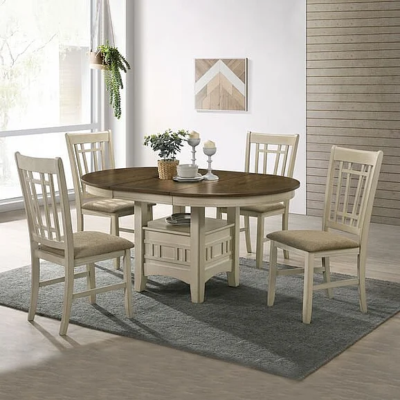Intercon Furniture Mission Casuals 5pc Dining Table Set in Rustic White and French Oak