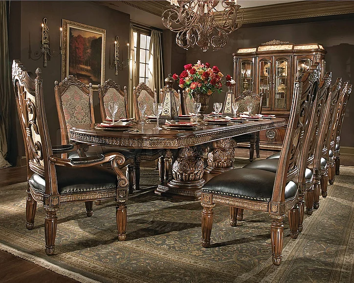 AICO Villa Valencia 7-Piece Rectangular Table Set in Classic Chestnut