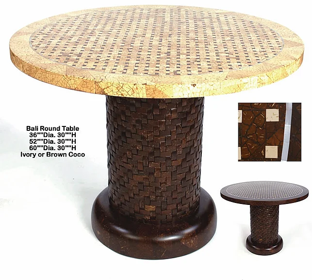 Indo Puri Bali 52" Round Dining Table in Ivory/Brown Choco