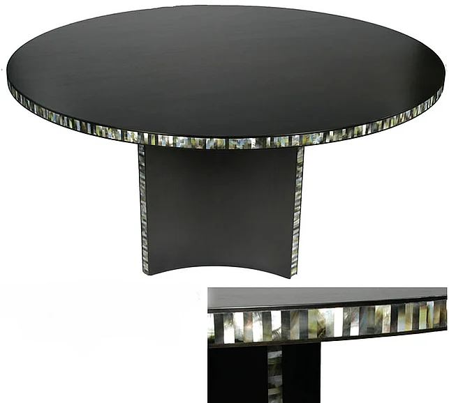Indo Puri Catur Round Dining Table with Mother of Pearl Accent