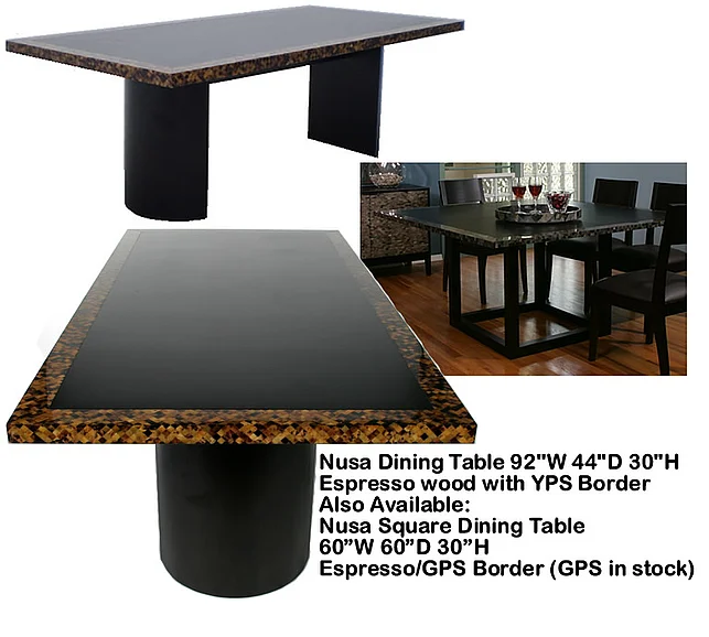 Indo Puri Nusa Square Dining Table with Penshell Border in Espresso