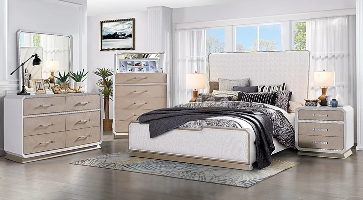 Cosmos Dior 2pc Bedroom Set in Cream