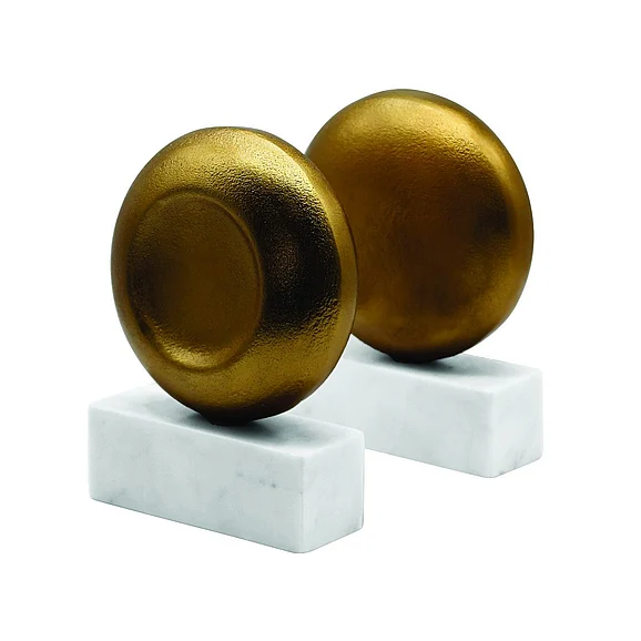 Worlds Away Disky Disk Shaped Textured Brass Metal Bookend DISKY