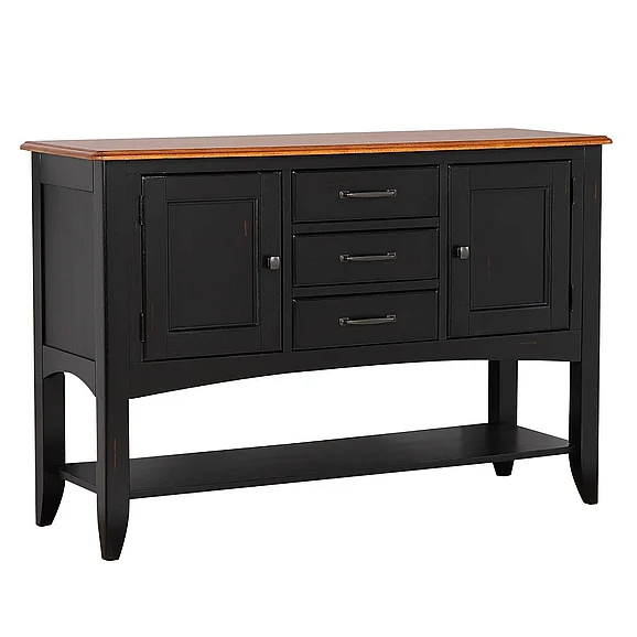 Sunset Trading Selections Sideboard with Large Display Shelf in Antique Black with Cherry DLU-1122-SB-BCH