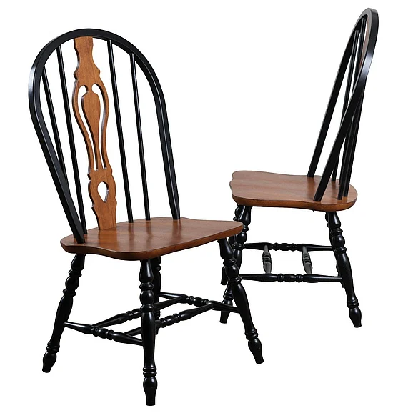 Sunset Trading Black Cherry Selections Keyhole Windsor Dining Side Chairs in Distressed Antique Black with Cherry (Set of 2) DLU-124-S-BCH-2