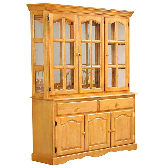Sunset Trading Selections 53"W China Cabinet w Glass Doors Mirrored Back in Light Oak DLU-22-BH-LO