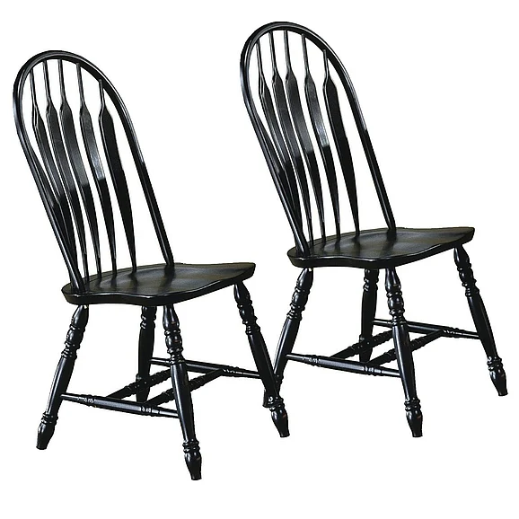 Sunset Trading Black Cherry Selections Comfort Back Windsor Dining Side Chairs in Distressed Antique Black with Cherry Rub (Set of 2) DLU-4130-AB-2