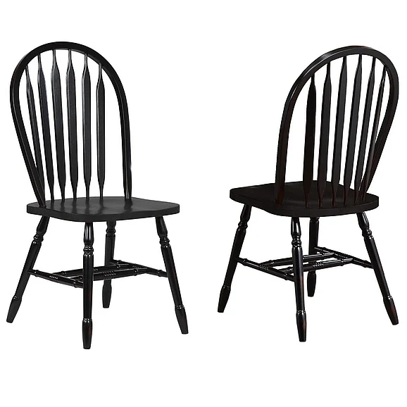 Sunset Trading Selections Windsor Arrowback Dining Side Chair in Distressed Antique Black with Cherry Rub (Set of 2) DLU-820-AB-2
