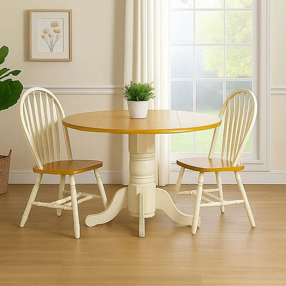 Sunset Trading Oakley Selections 3pc Round Dining Room Set in Distressed Antique White/Light Oak