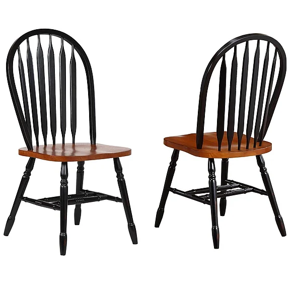 Sunset Trading Selections Windsor Arrowback Dining Side Chair in Distressed Antique Black with Cherry (Set of 2) DLU-820-BCH-2