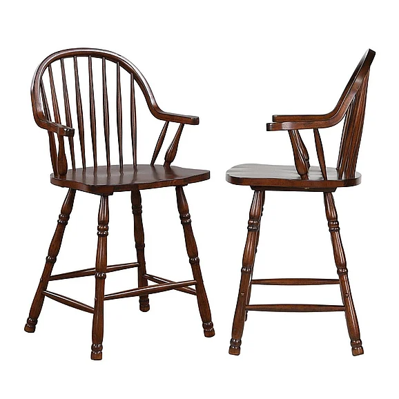 Sunset Trading Andrews 24" Windsor Barstool with Arms in Distressed Chestnut Brown (Set of 2) DLU-ADW-B3024A-CT-2