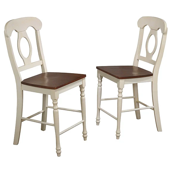 Sunset Trading Andrews Napoleon Barstool in Distressed Antique White with Chestnut Brown (Set of 2) DLU-ADW-B50-AW-2