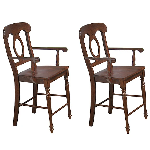 Sunset Trading Andrews Napoleon Barstool with Arms in Distressed Chestnut Brown (Set of 2) DLU-ADW-B50A-CT-2