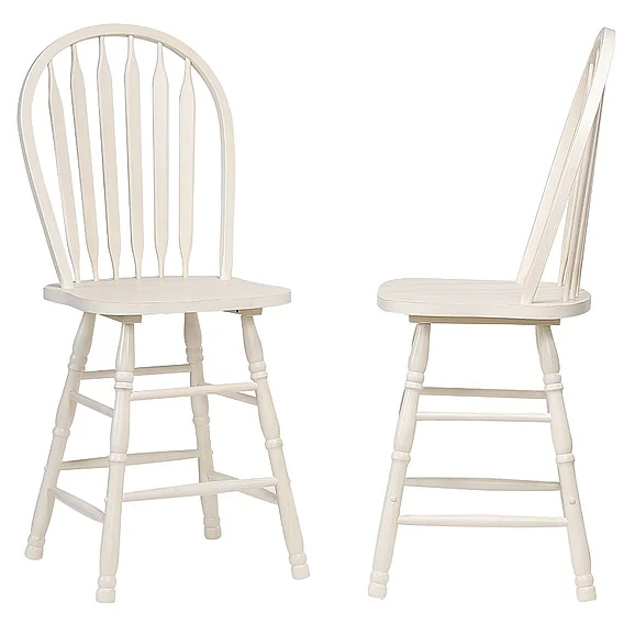 Sunset Trading Andrews Arrowback Windsor 24" Barstool in Distressed Antique White (Set of 2) DLU-ADW-B824-AW-2